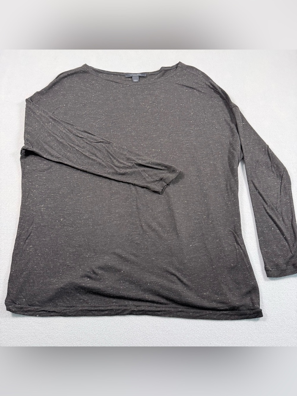 AllSaints Rita Shimmer Tee Women's XS Black Long Sleeve Top